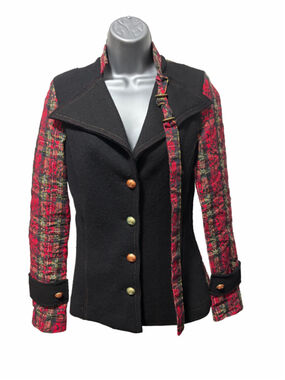 Save the Queen Jacket Womens 100% Wool Red Tartan Print Ring Toggle size small